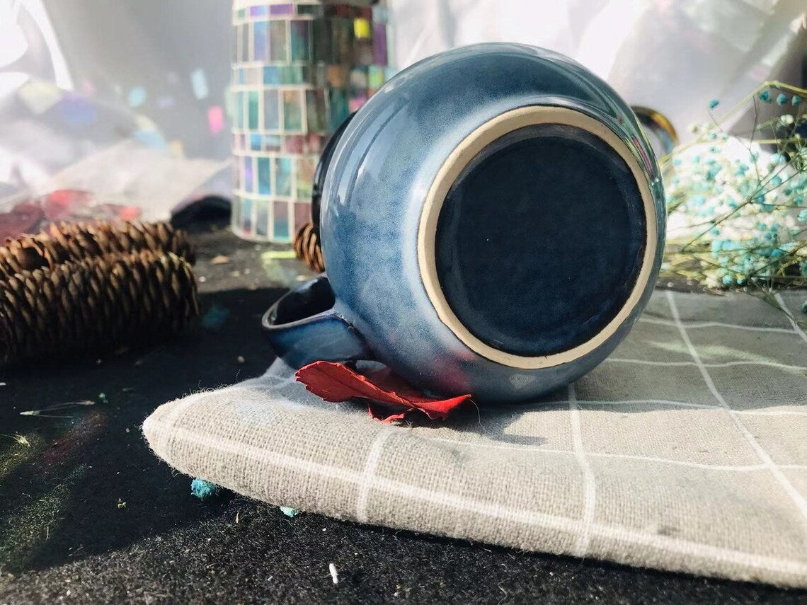 Ceramic Coffee Mug Handmade, Blue And Gray Personalized Pottery Mug