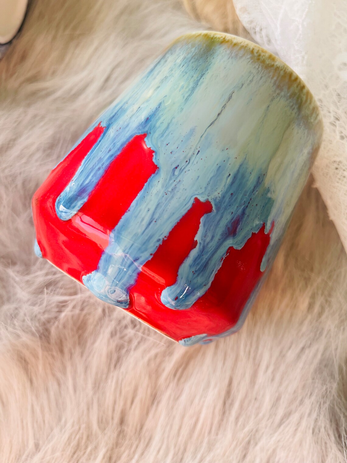 Handmade Ceramic Mug – Unique Dripping Glaze Design – Artistic Coffee & Tea Cup