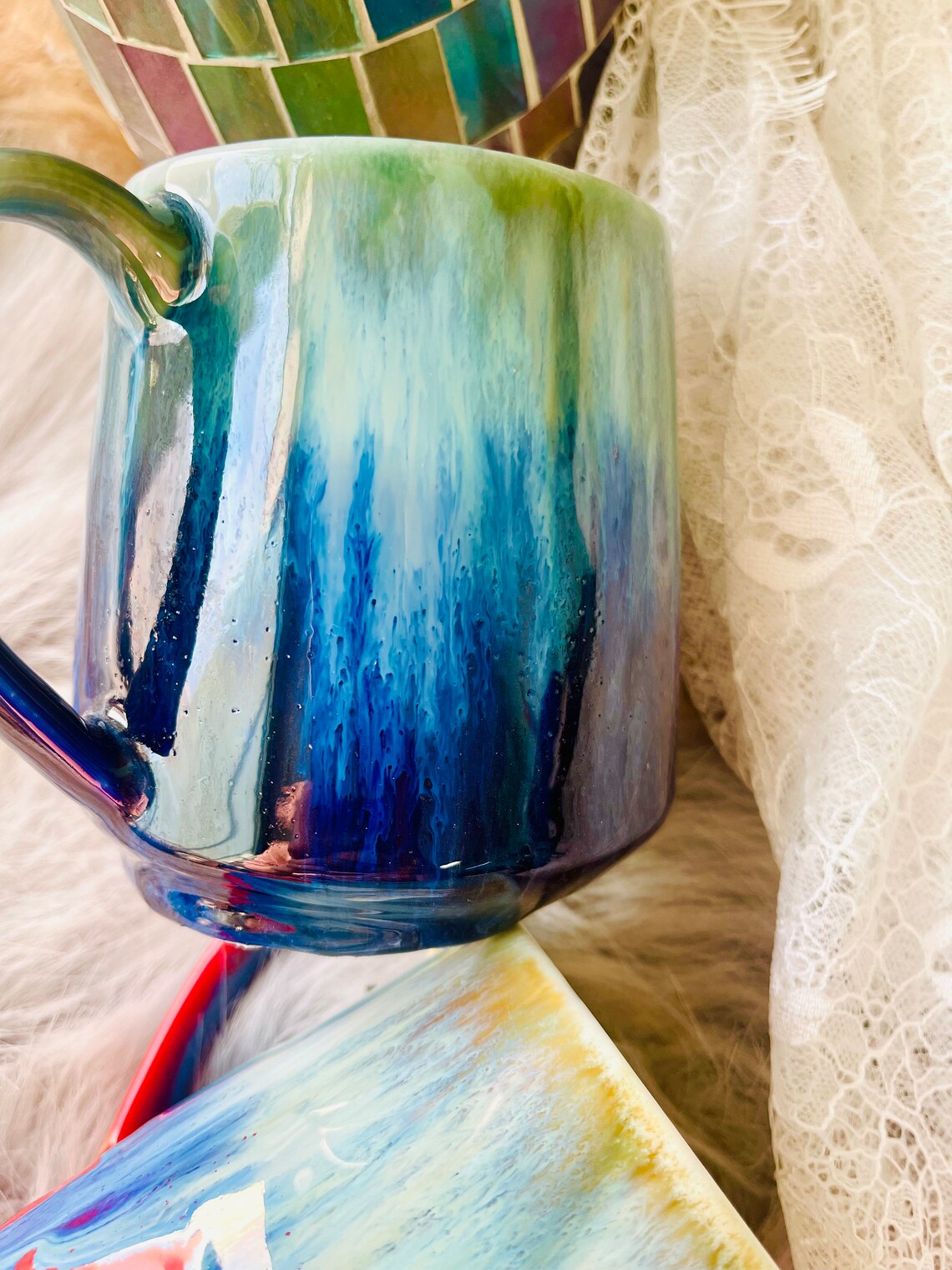Handmade Ceramic Mug – Unique Dripping Glaze Design – Artistic Coffee & Tea Cup