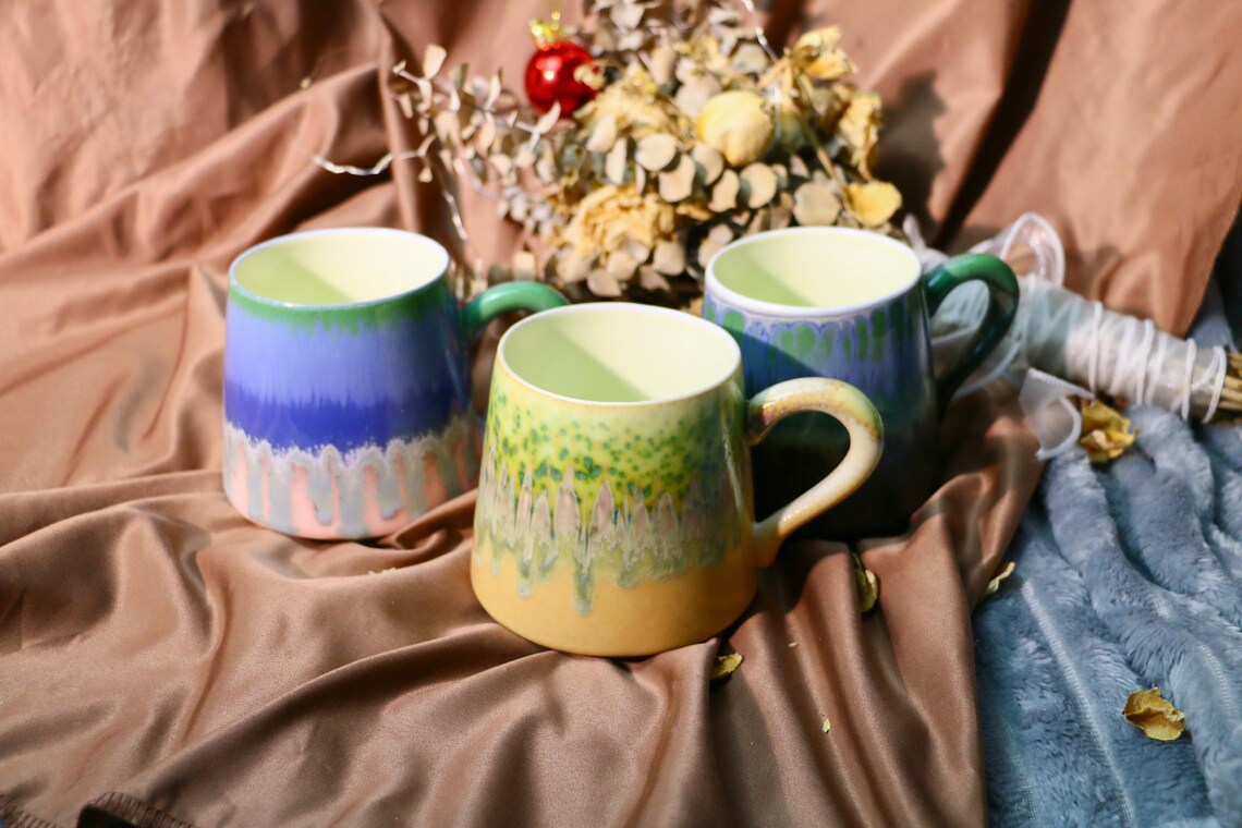 Handmade Ceramic Mug – Vibrant Drip Glaze Pottery Cup, Unique Handcrafted Coffee Mug