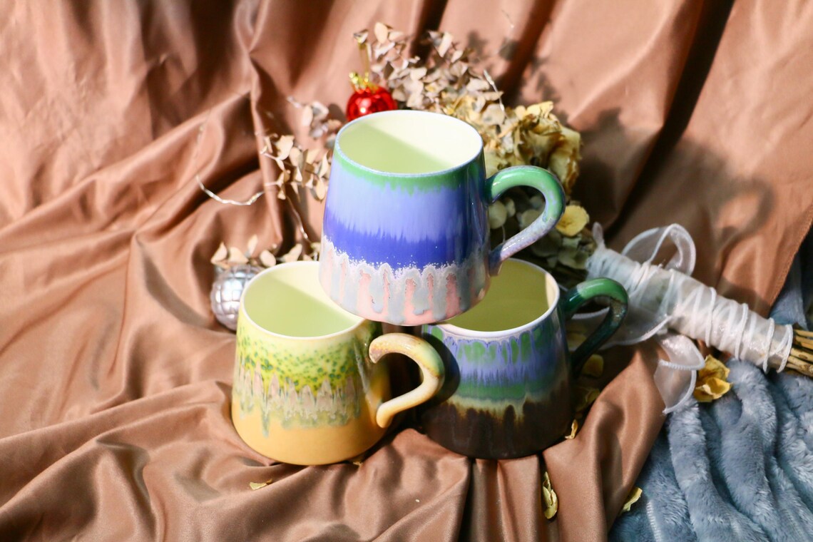Handmade Ceramic Mug – Vibrant Drip Glaze Pottery Cup, Unique Handcrafted Coffee Mug