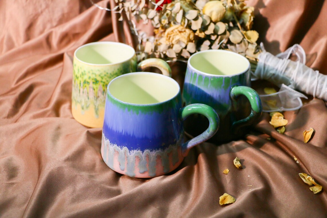 Handmade Ceramic Mug – Vibrant Drip Glaze Pottery Cup, Unique Handcrafted Coffee Mug