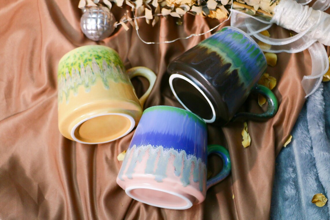 Handmade Ceramic Mug – Vibrant Drip Glaze Pottery Cup, Unique Handcrafted Coffee Mug