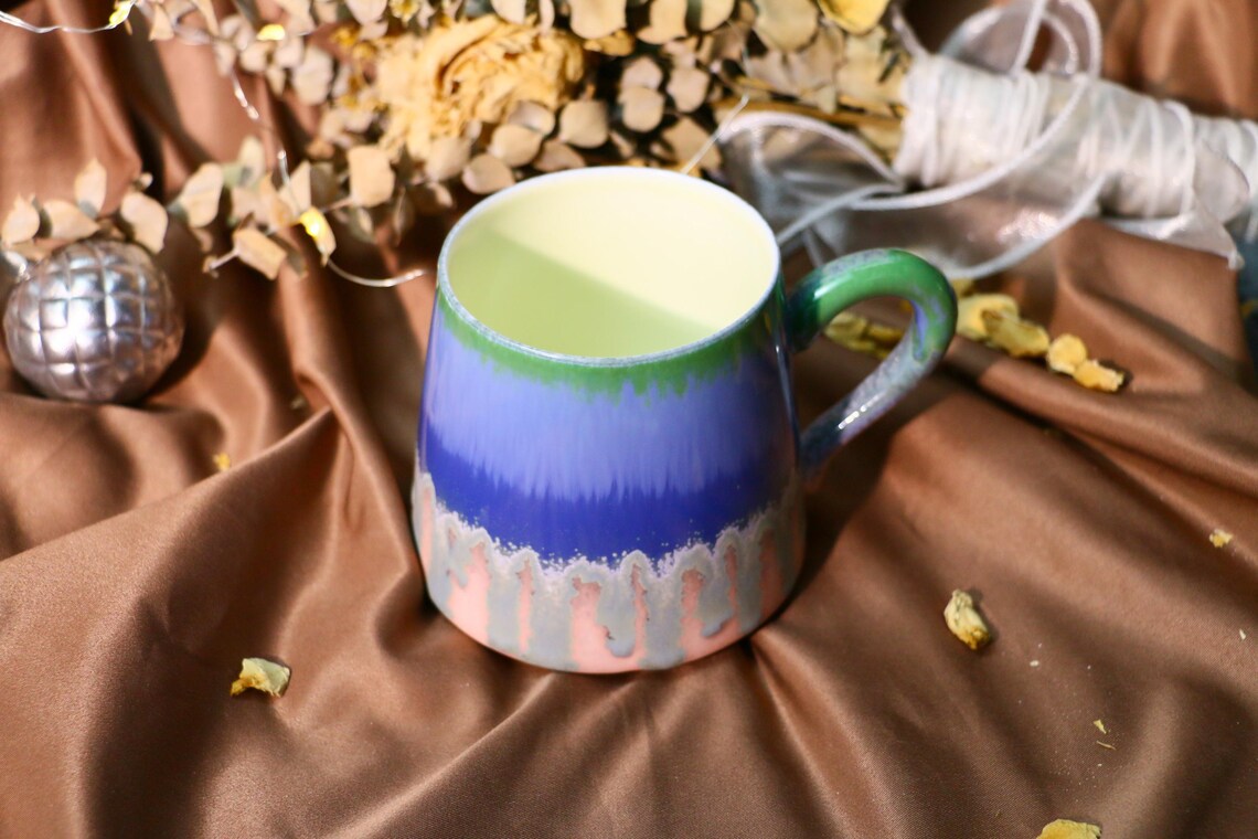Handmade Ceramic Mug – Vibrant Drip Glaze Pottery Cup, Unique Handcrafted Coffee Mug