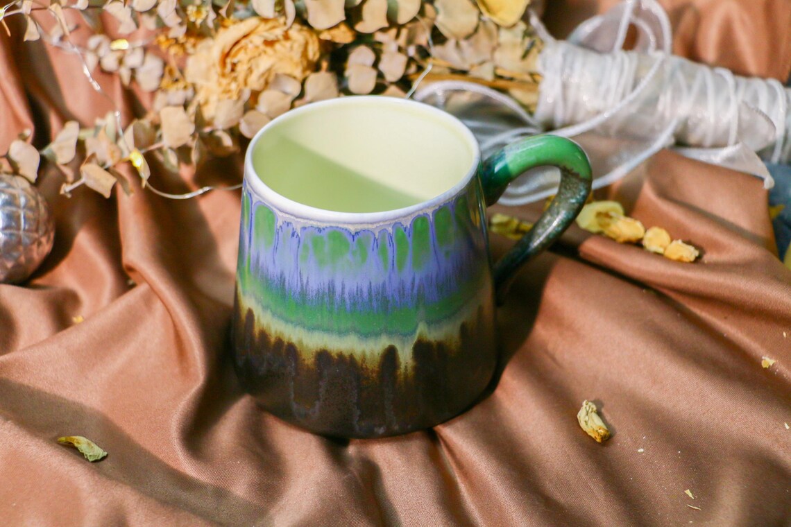 Handmade Ceramic Mug – Vibrant Drip Glaze Pottery Cup, Unique Handcrafted Coffee Mug