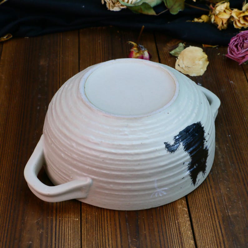 Black Cat Ramen Bowl, Handmade Ceramic Anime Dish with Handles