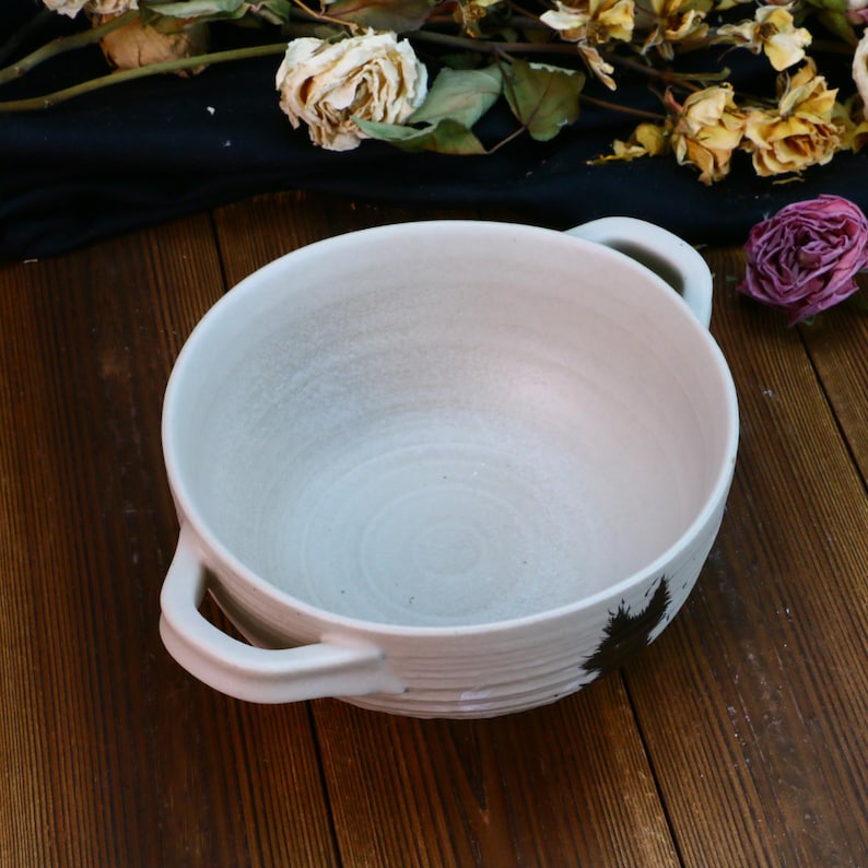 Black Cat Ramen Bowl, Handmade Ceramic Anime Dish with Handles