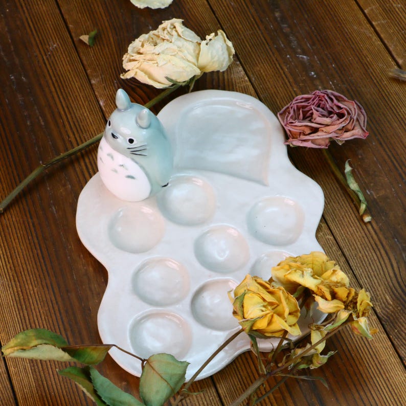 Custom Totoro Paint Palette, Handmade Ceramic Watercolour Palette for Painter Gifts