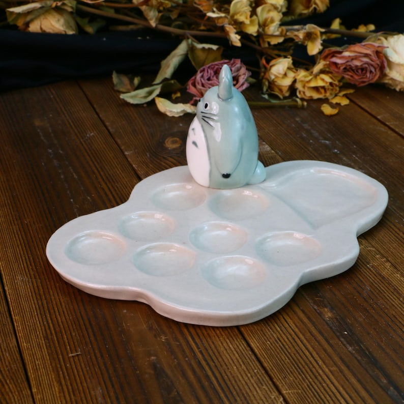Custom Totoro Paint Palette, Handmade Ceramic Watercolour Palette for Painter Gifts