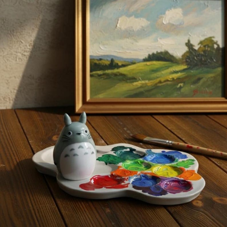 Custom Totoro Paint Palette, Handmade Ceramic Watercolour Palette for Painter Gifts