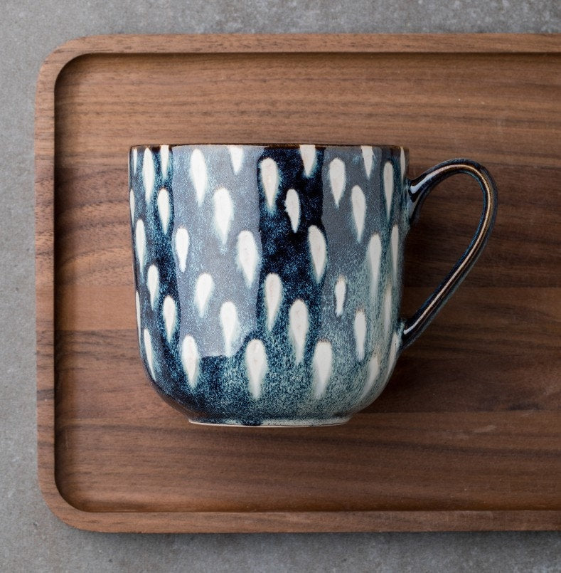 Ceramic Coffee Mug Handmade, White Raindrops Personalized Pottery Mug