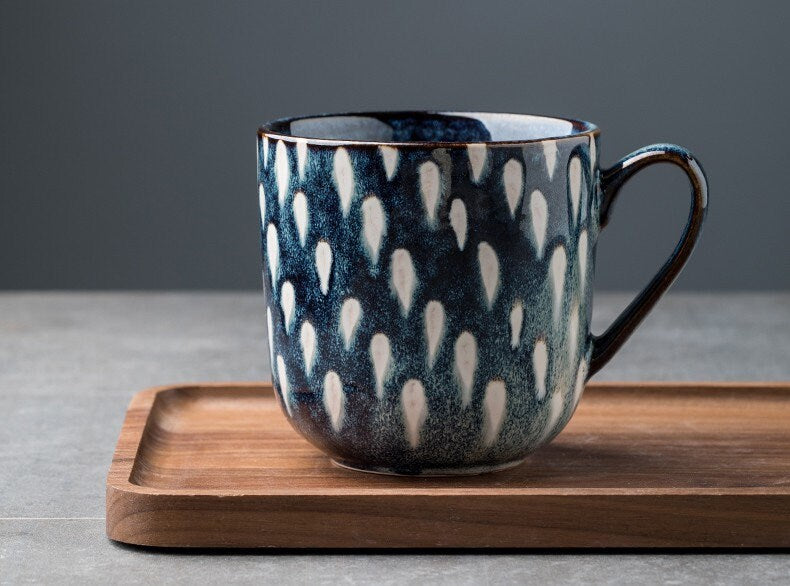 Ceramic Coffee Mug Handmade, White Raindrops Personalized Pottery Mug