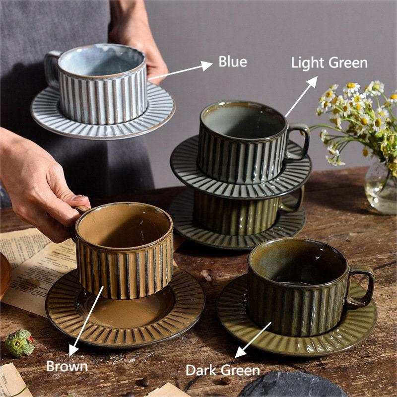 Ceramic Coffee Cup and Saucer, Pottery Handmade Artistic Coffee Cup