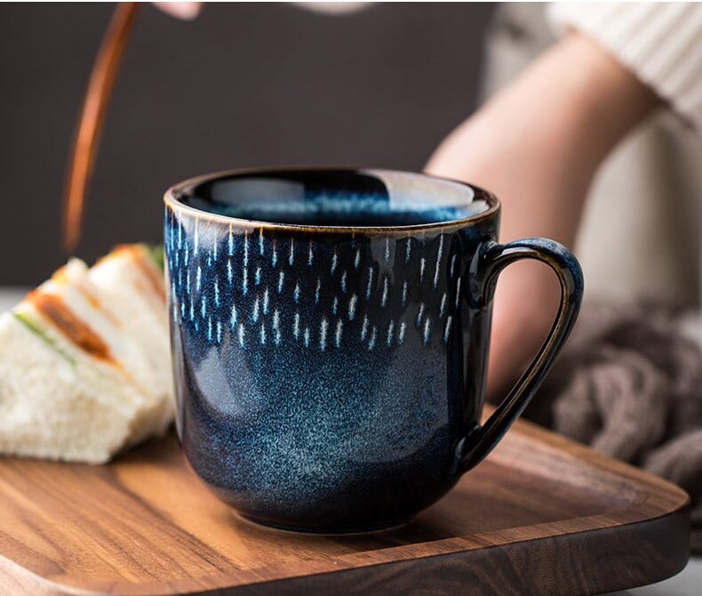 Ceramic Coffee Mug Handmade, White Raindrops Personalized Pottery Mug
