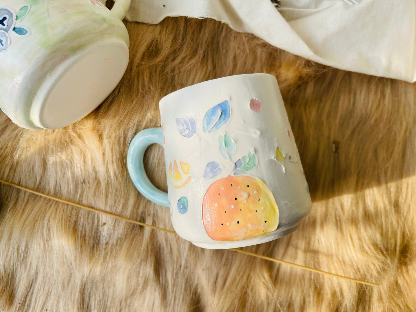 Keramik Kaffeetasse Handgefertigt, Handbemalte Obst personalisierte Keramiktasse