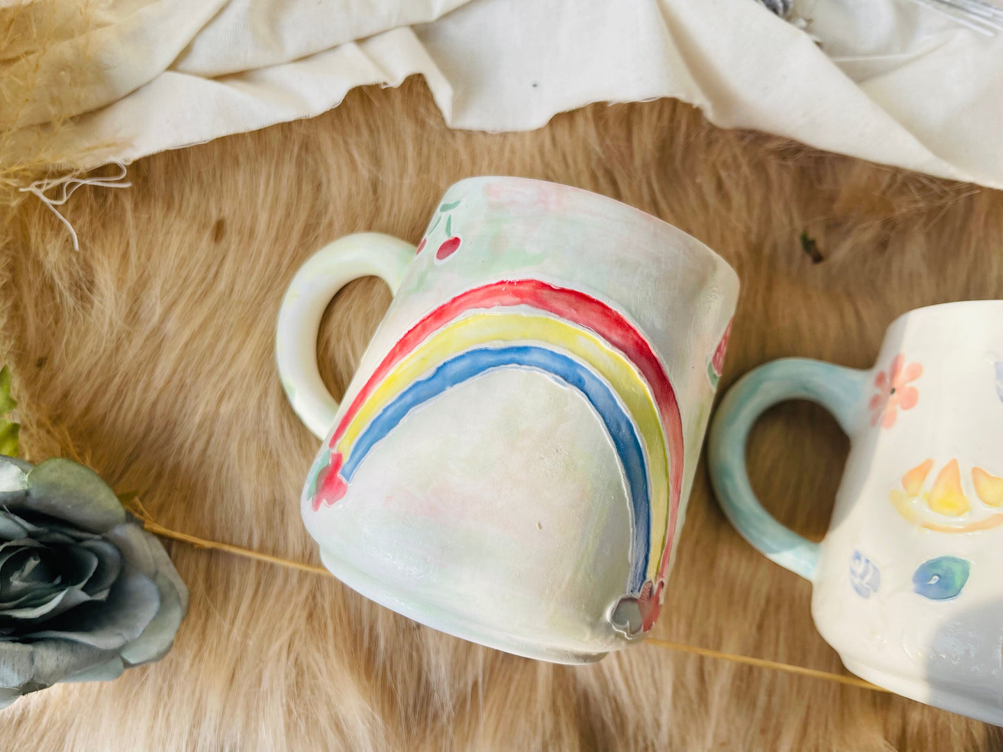 Keramik Kaffeetasse Handgefertigt, Handbemalte Obst personalisierte Keramiktasse
