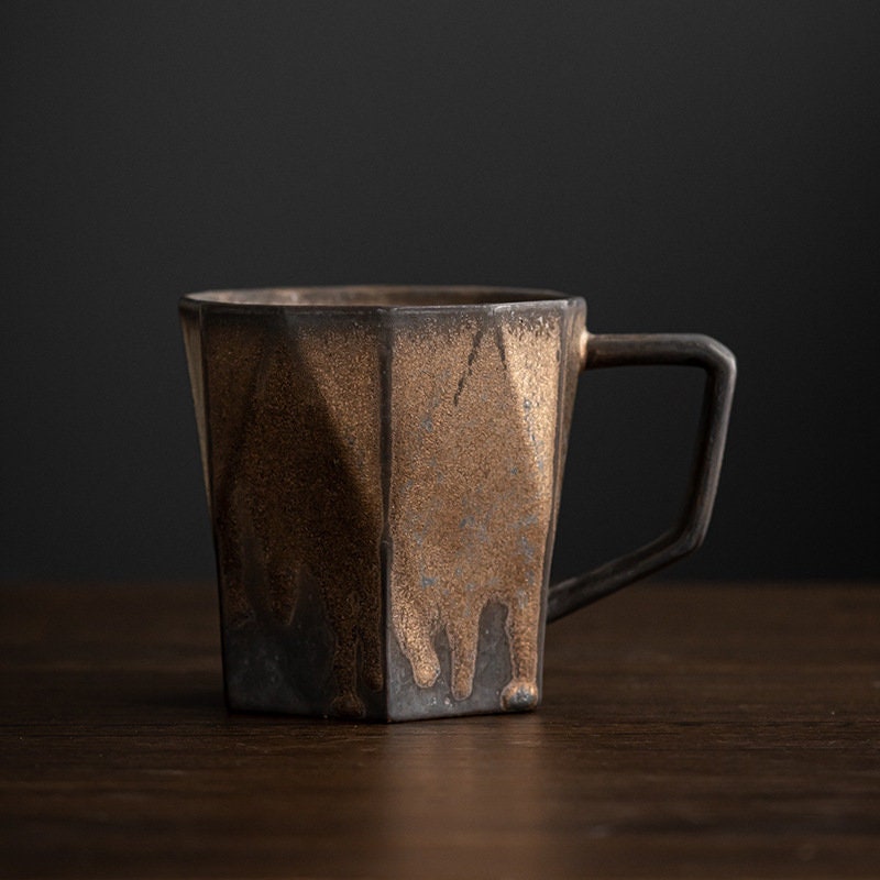Ceramic Coffee Mug Handmade, Black And Gray Personalized Pottery Mug