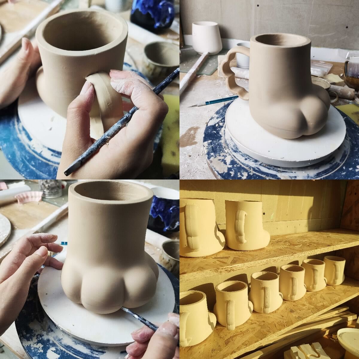 Personalized Cat Paw Ceramic Coffee Mug, Dog Paw Cute Custom Pottery Mug Handmade