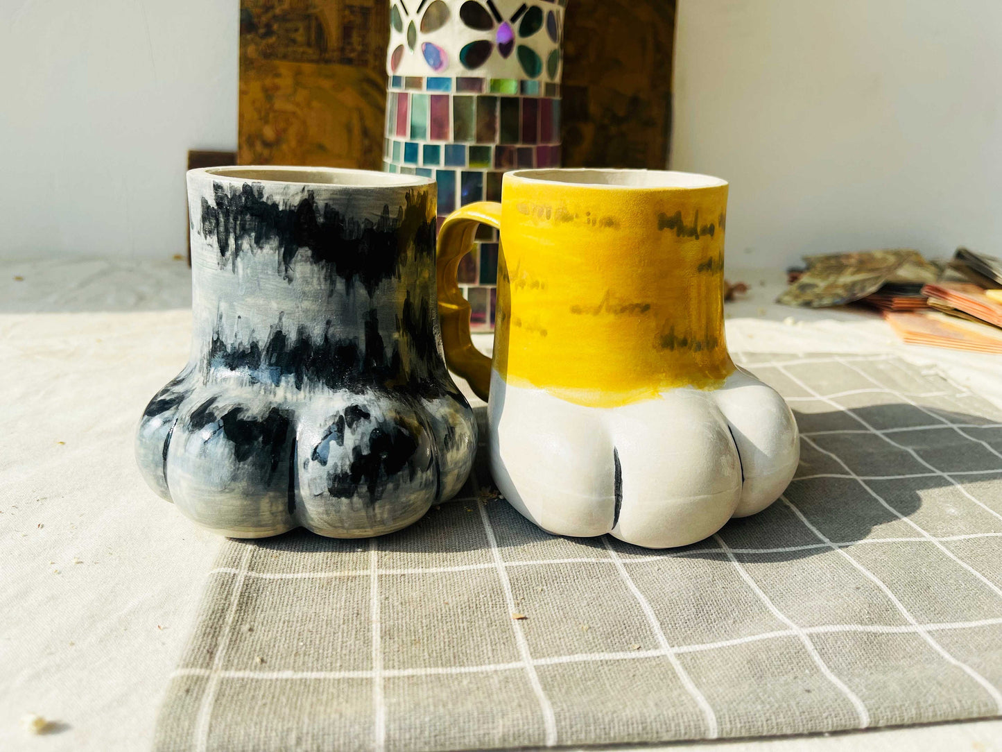 Personalized Cat Paw Ceramic Coffee Mug, Dog Paw Cute Custom Pottery Mug Handmade