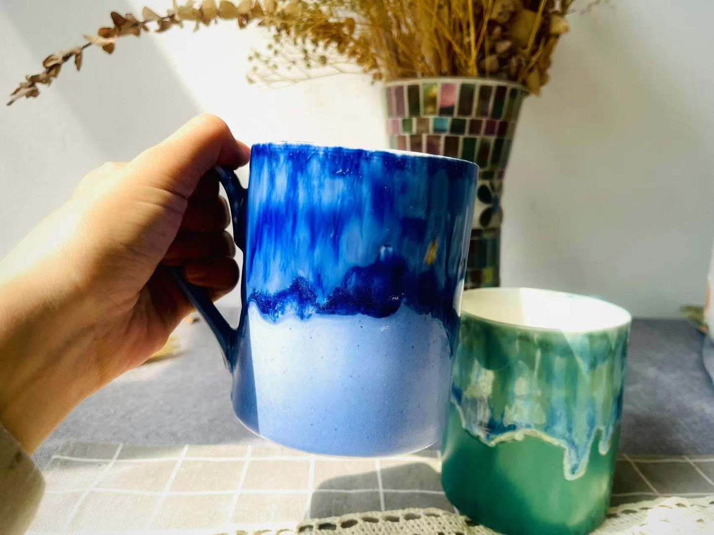 Handmade Ceramic Mug, Personalized Flowing Glaze Pottery Mug in Bright Colors
