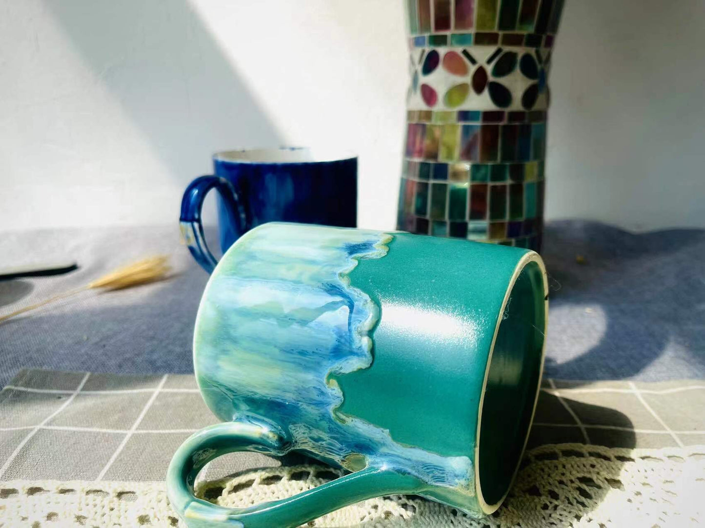 Handmade Ceramic Mug, Personalized Flowing Glaze Pottery Mug in Bright Colors