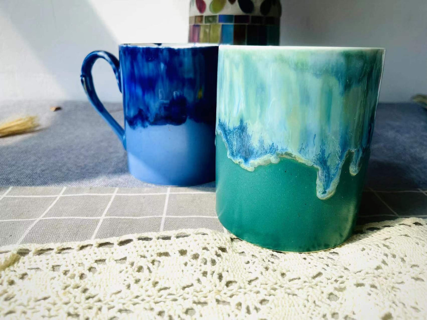 Handmade Ceramic Mug, Personalized Flowing Glaze Pottery Mug in Bright Colors