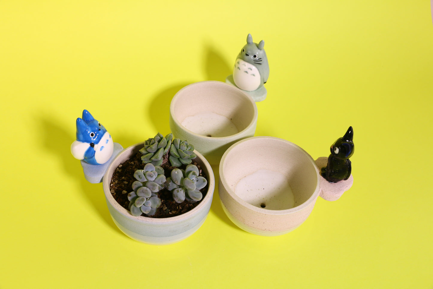 Handmade Cute Totoro&Jiji Ceramic Flower Pot, Perfect for Succulents and Small Plants