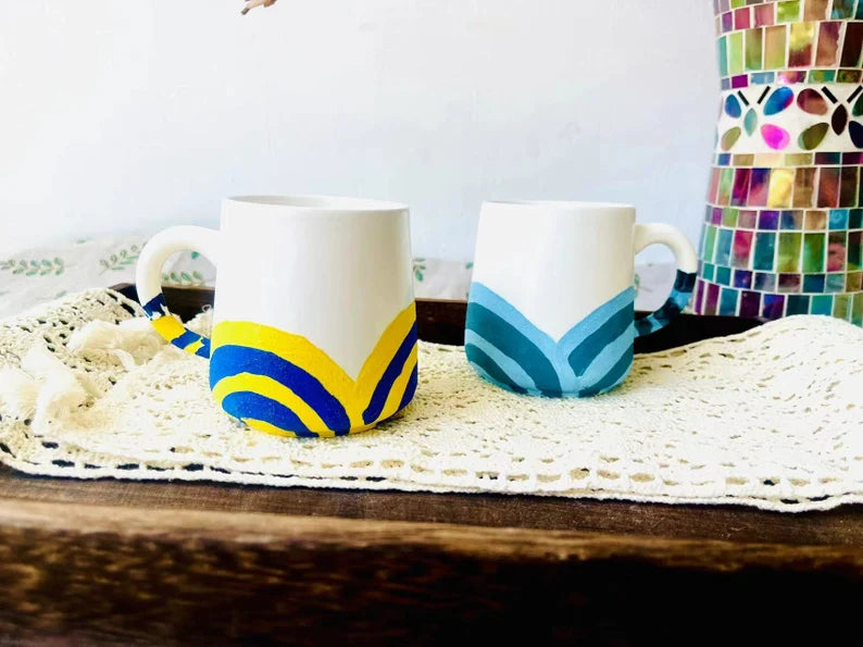 Handmade Ceramic Mug – Artistic Hand-Painted Geometric Design, Unique Pottery Cup