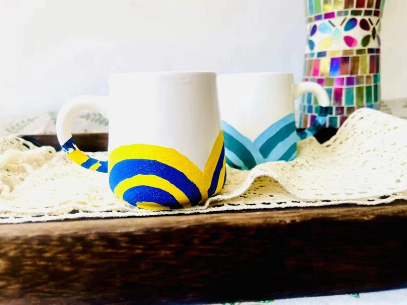 Handmade Ceramic Mug – Artistic Hand-Painted Geometric Design, Unique Pottery Cup
