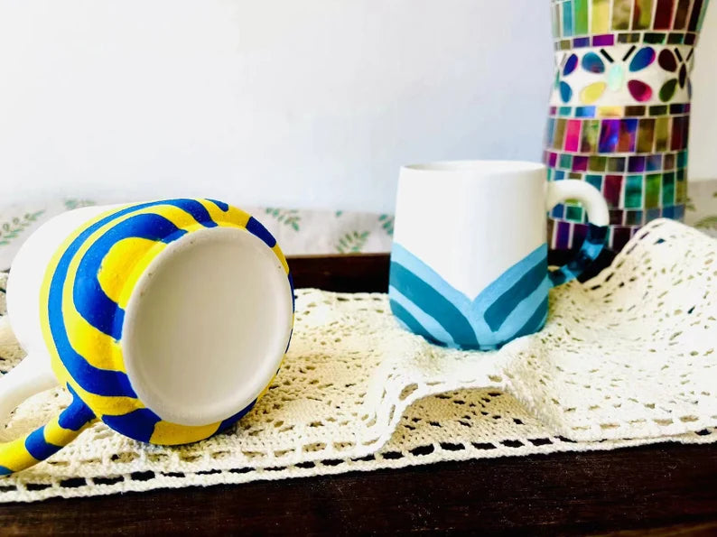 Handmade Ceramic Mug – Artistic Hand-Painted Geometric Design, Unique Pottery Cup