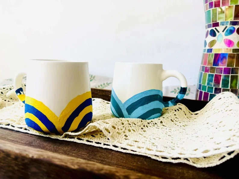 Handmade Ceramic Mug – Artistic Hand-Painted Geometric Design, Unique Pottery Cup