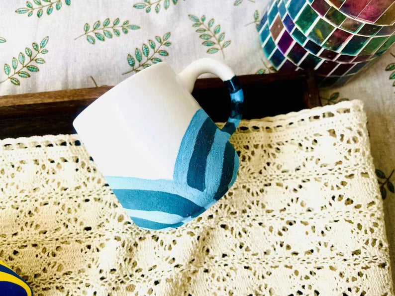 Handmade Ceramic Mug – Artistic Hand-Painted Geometric Design, Unique Pottery Cup