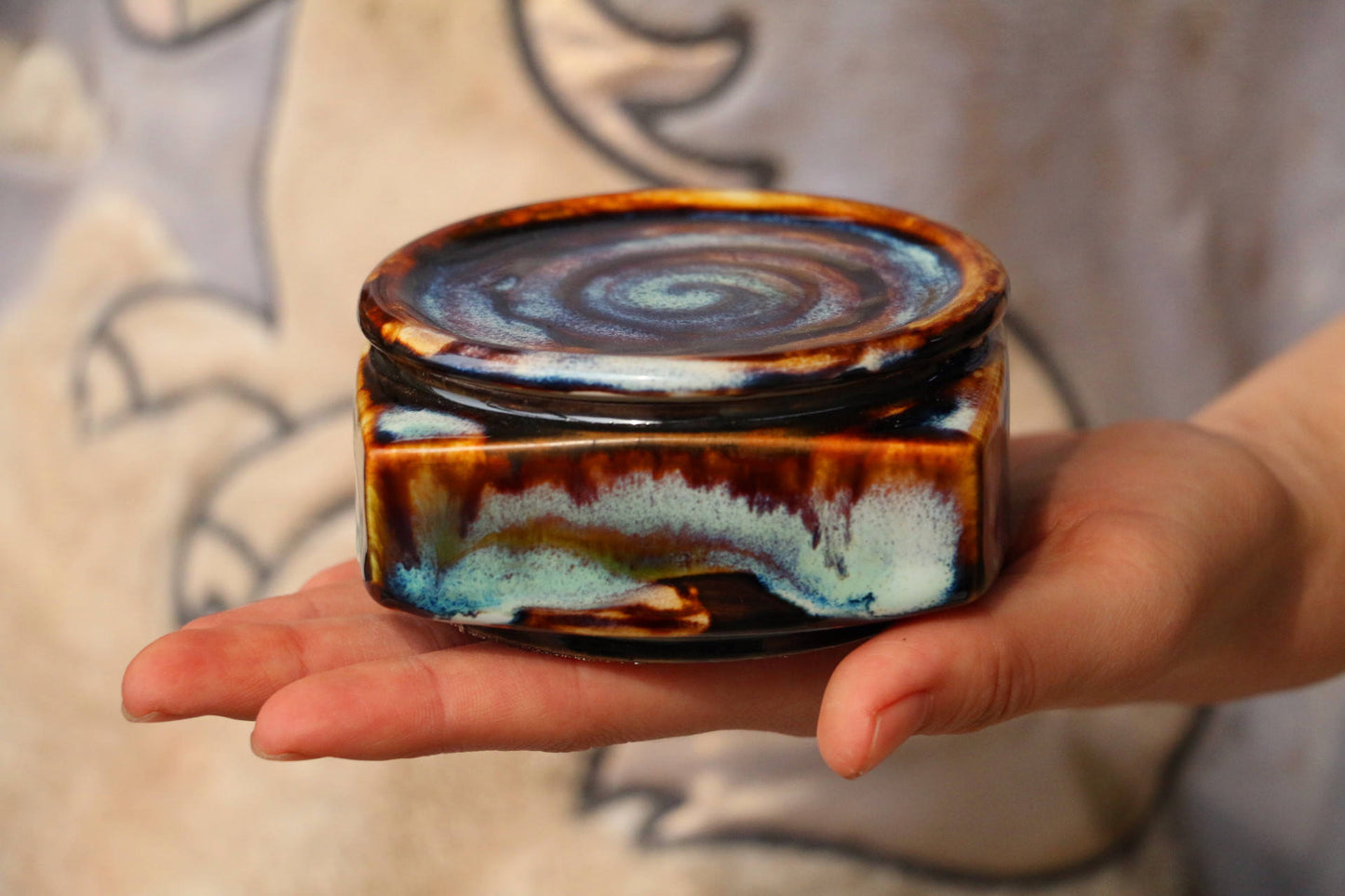 Handmade Square Ceramic Keepsake Box – Cosmic-Inspired Memorial & Storage