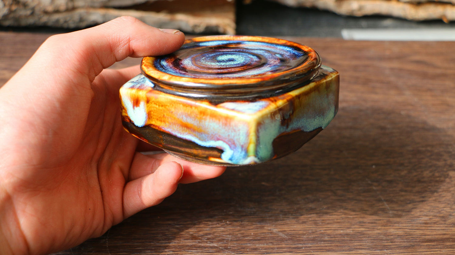 Handmade Square Ceramic Keepsake Box – Cosmic-Inspired Memorial & Storage