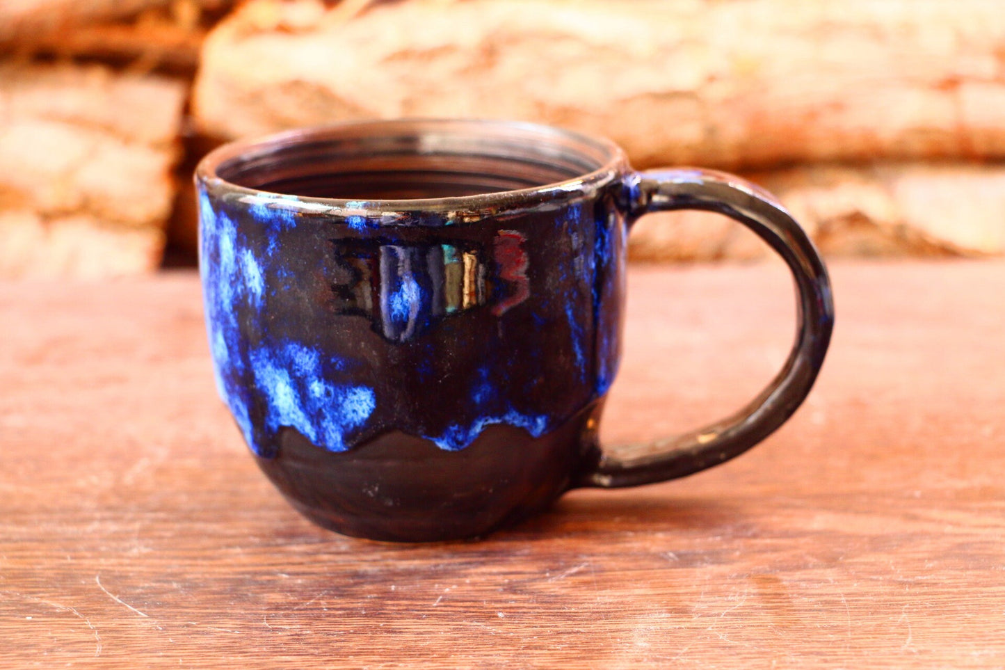 Handmade Ceramic Mug – Blue Drip Glaze Design, Artistic Pottery Cup