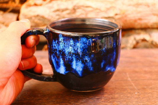Handmade Ceramic Mug – Blue Drip Glaze Design, Artistic Pottery Cup