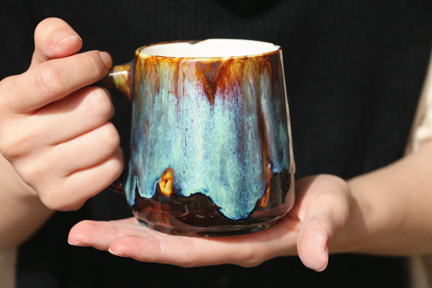 Handmade Artisan Personalized Ceramic Mug, Blue Pottery Coffee Cup