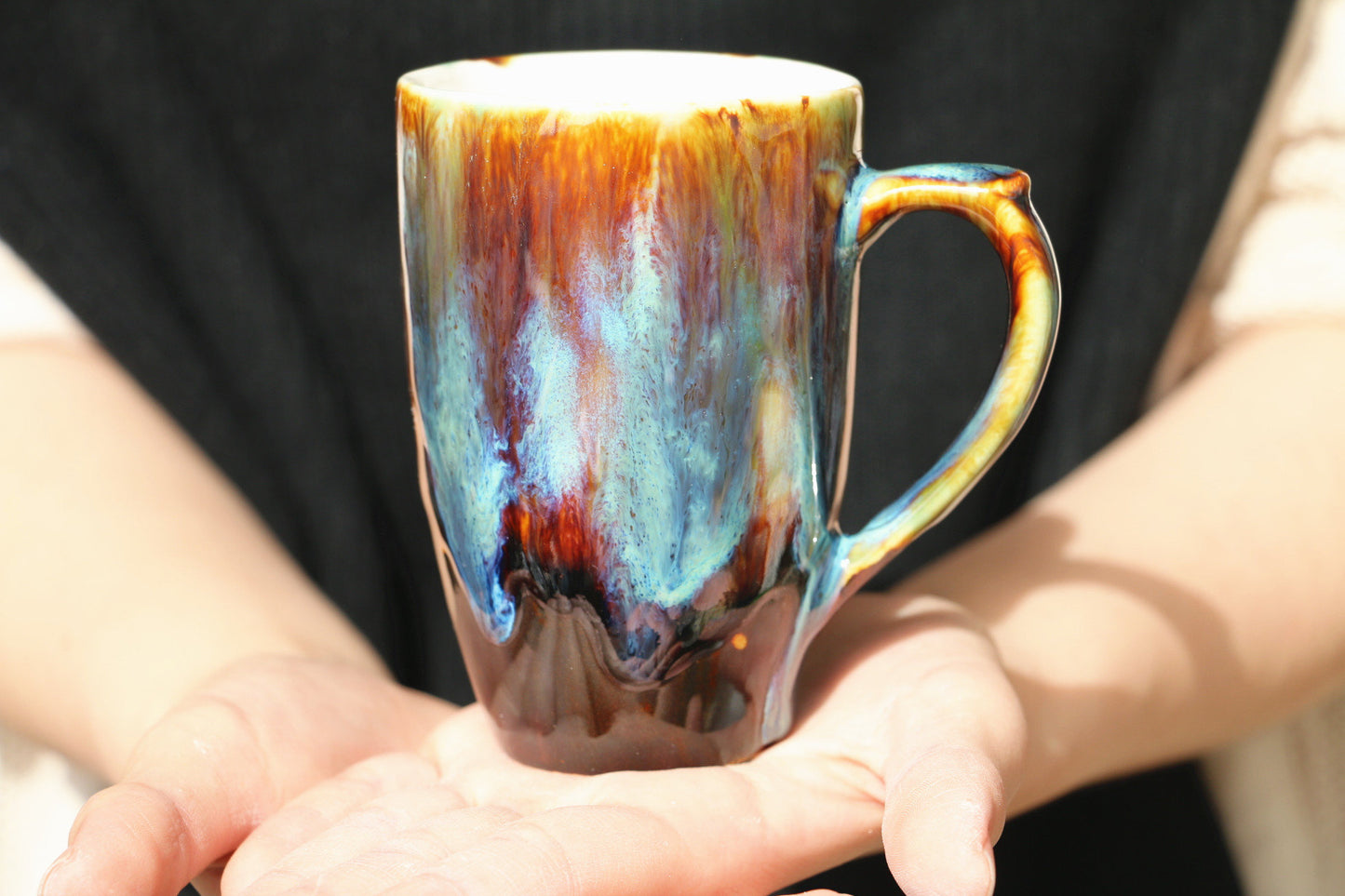 Handgemachte Psychedelische Grüne Keramiktasse, personalisierte Keramiktasse