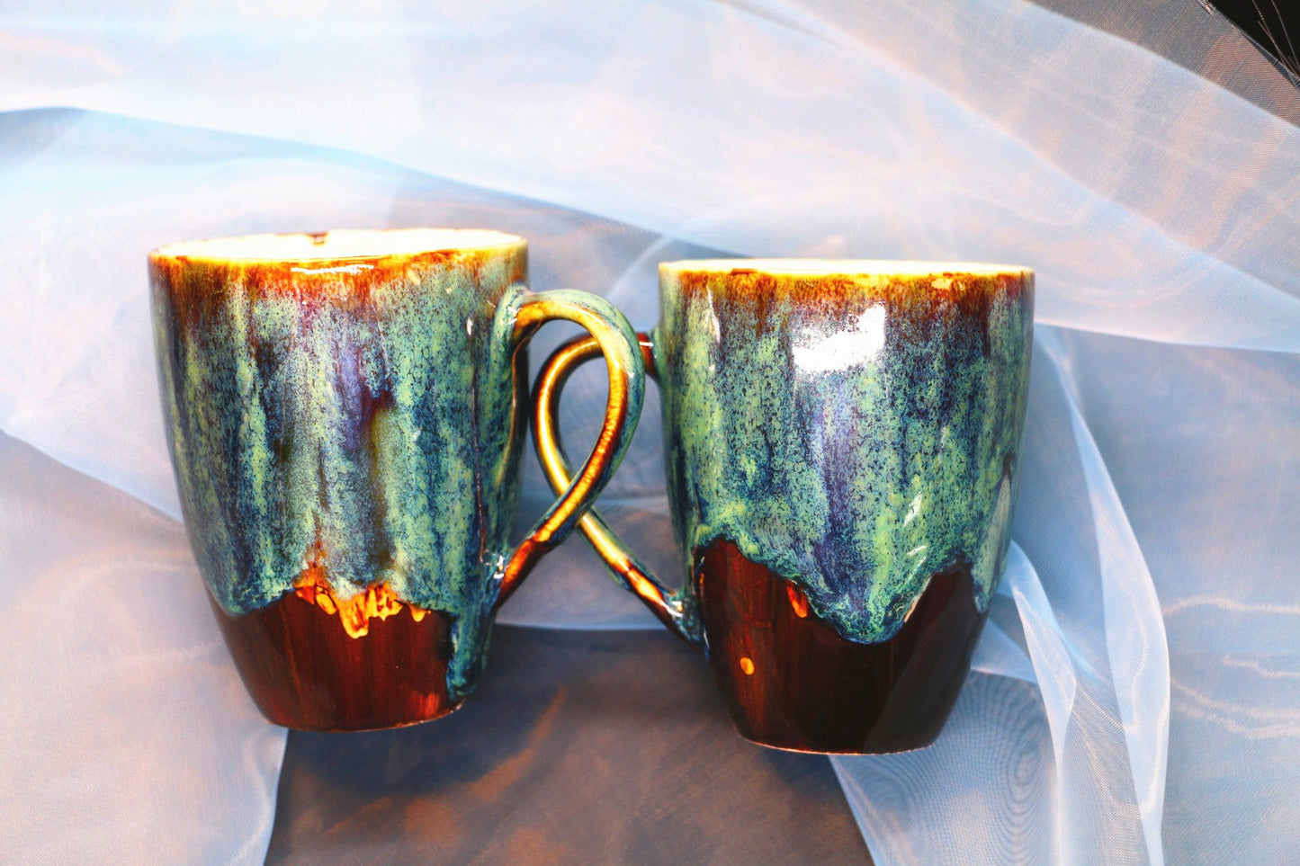 Handgemachte Psychedelische Grüne Keramiktasse, personalisierte Keramiktasse