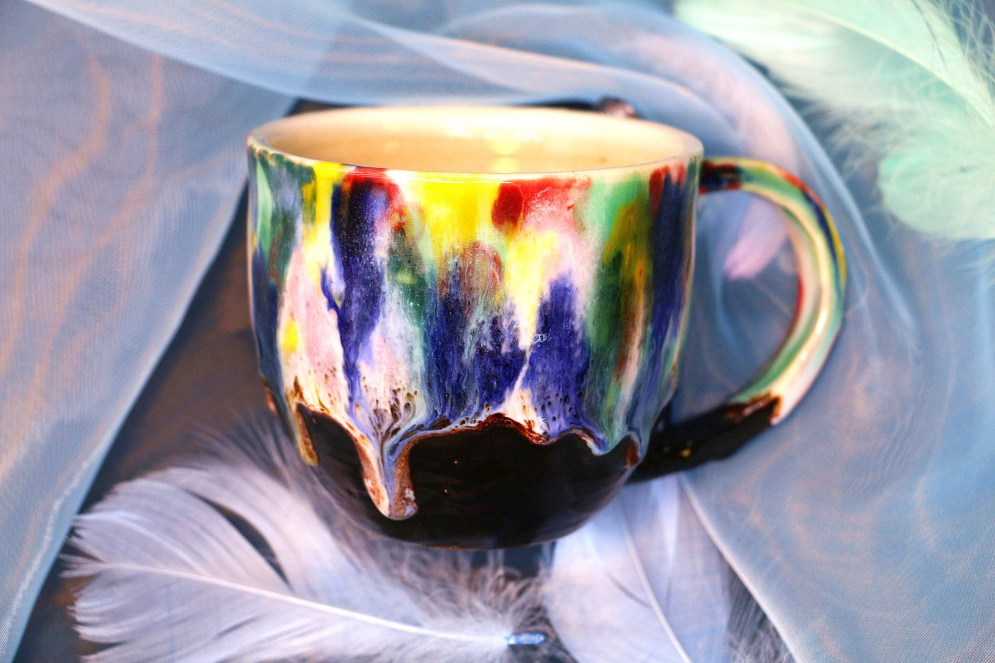 Happy Rainbow mug, Pottery mug, Handmade ceramic mug, Unique gift for her