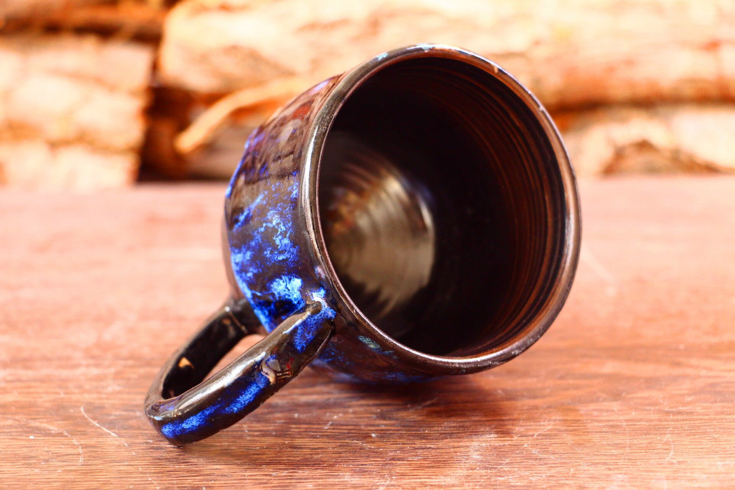 Handmade Ceramic Mug – Blue Drip Glaze Design, Artistic Pottery Cup
