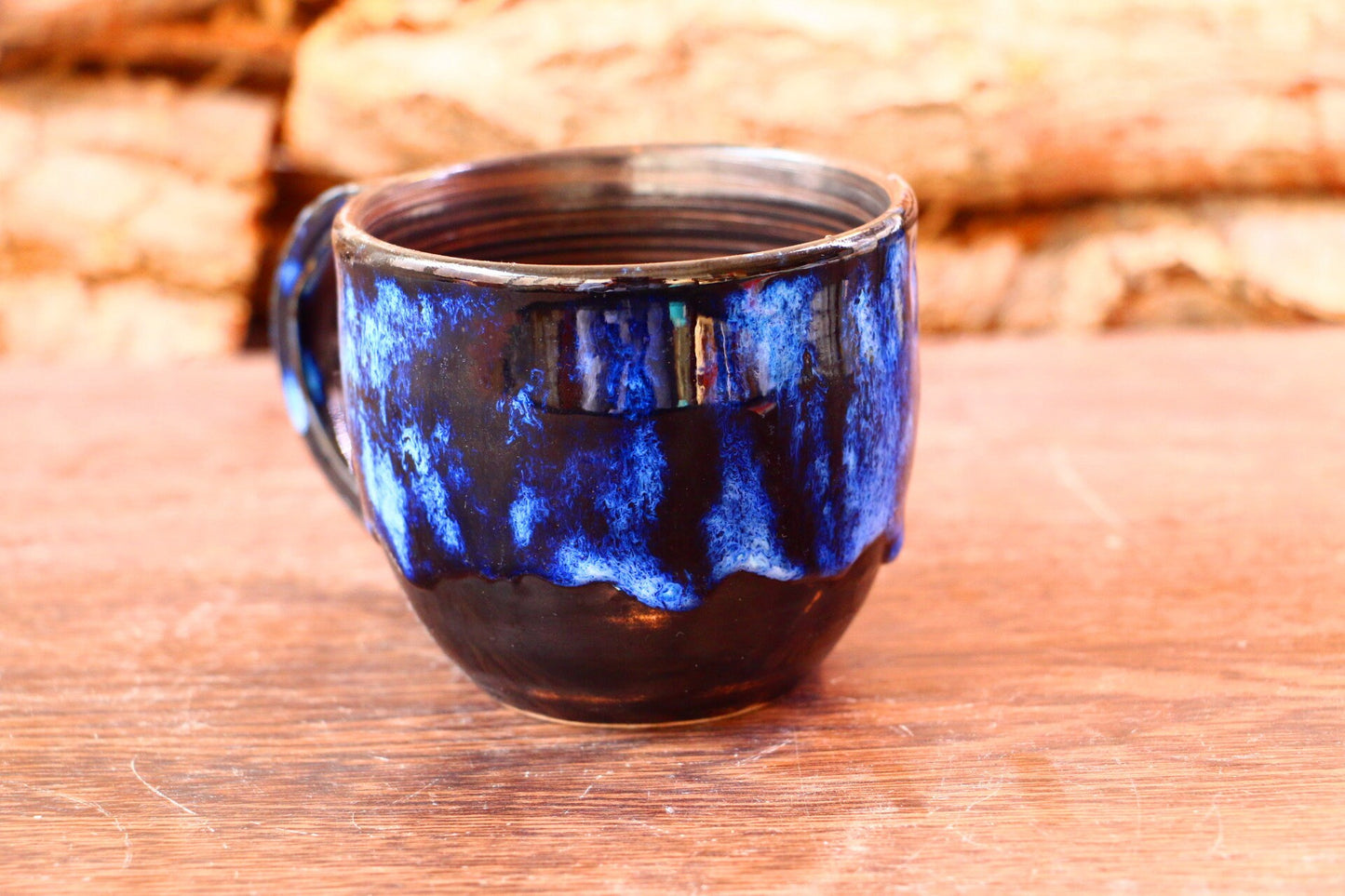 Handmade Ceramic Mug – Blue Drip Glaze Design, Artistic Pottery Cup