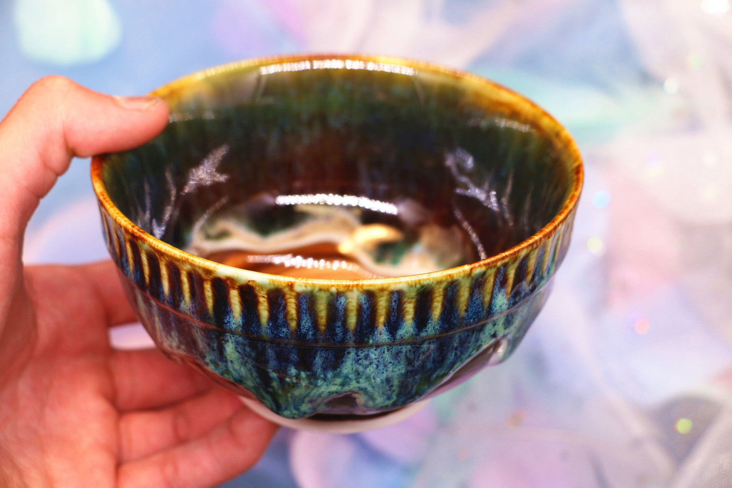 Handmade Psychedelic Green Ceramic Bowl, Personalized Pottery Bowl