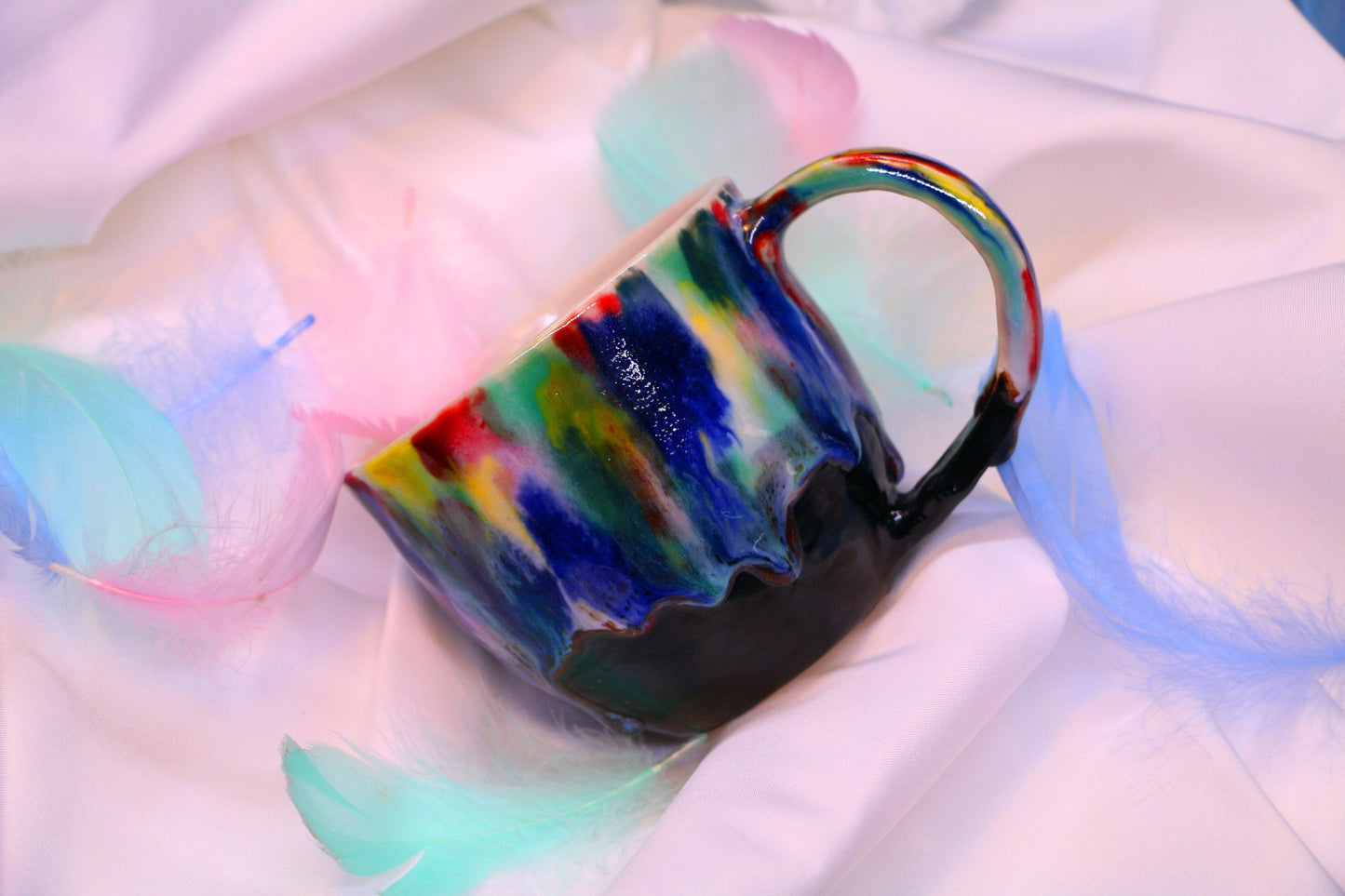 Happy Rainbow mug, Pottery mug, Handmade ceramic mug, Unique gift for her