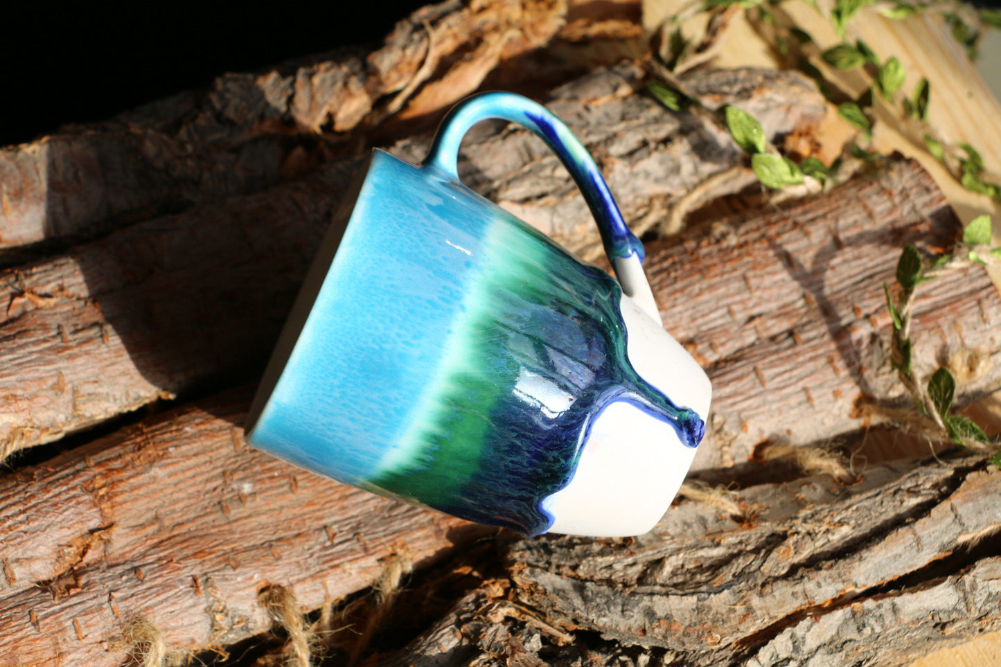 Handgemachte Regenwald Keramiktasse, personalisierte Keramik Kaffeetasse
