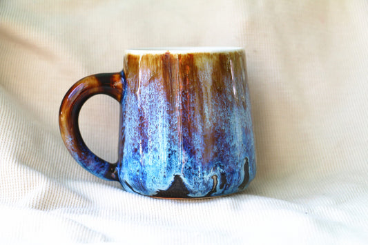 Handmade Ceramic Mug – Blue & Brown Drip Glaze, Unique Pottery Cup for Coffee and Tea Lovers