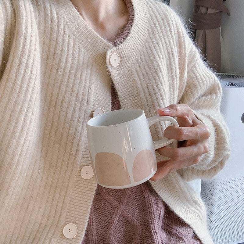 Handmade Cute Ceramic Coffee Mug, Pink And Yellow Personalized Pottery Mug