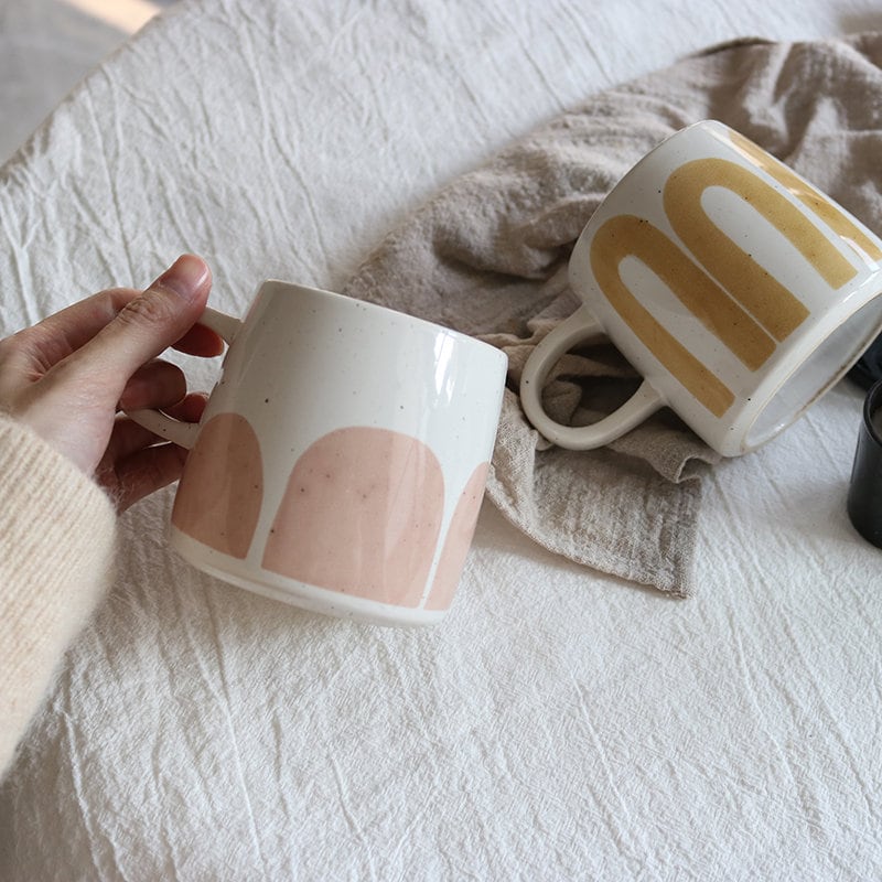 Handmade Cute Ceramic Coffee Mug, Pink And Yellow Personalized Pottery Mug