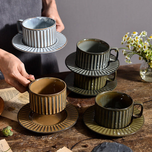 Ceramic Coffee Cup and Saucer, Pottery Handmade Artistic Coffee Cup