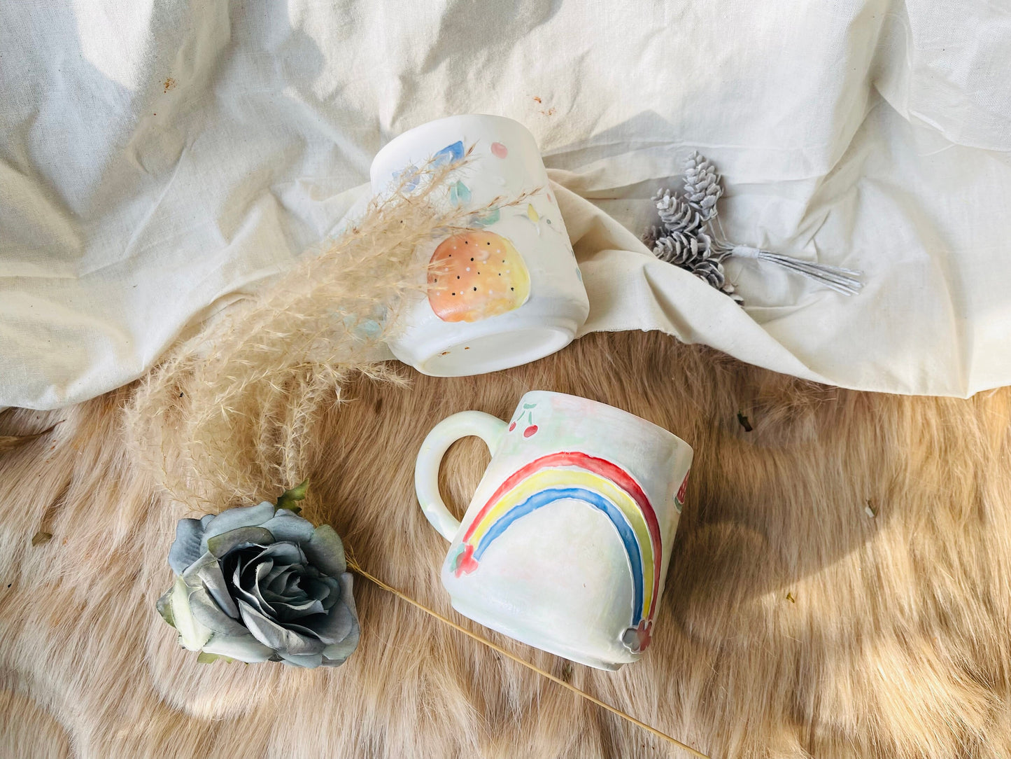 Keramik Kaffeetasse Handgefertigt, Handbemalte Obst personalisierte Keramiktasse